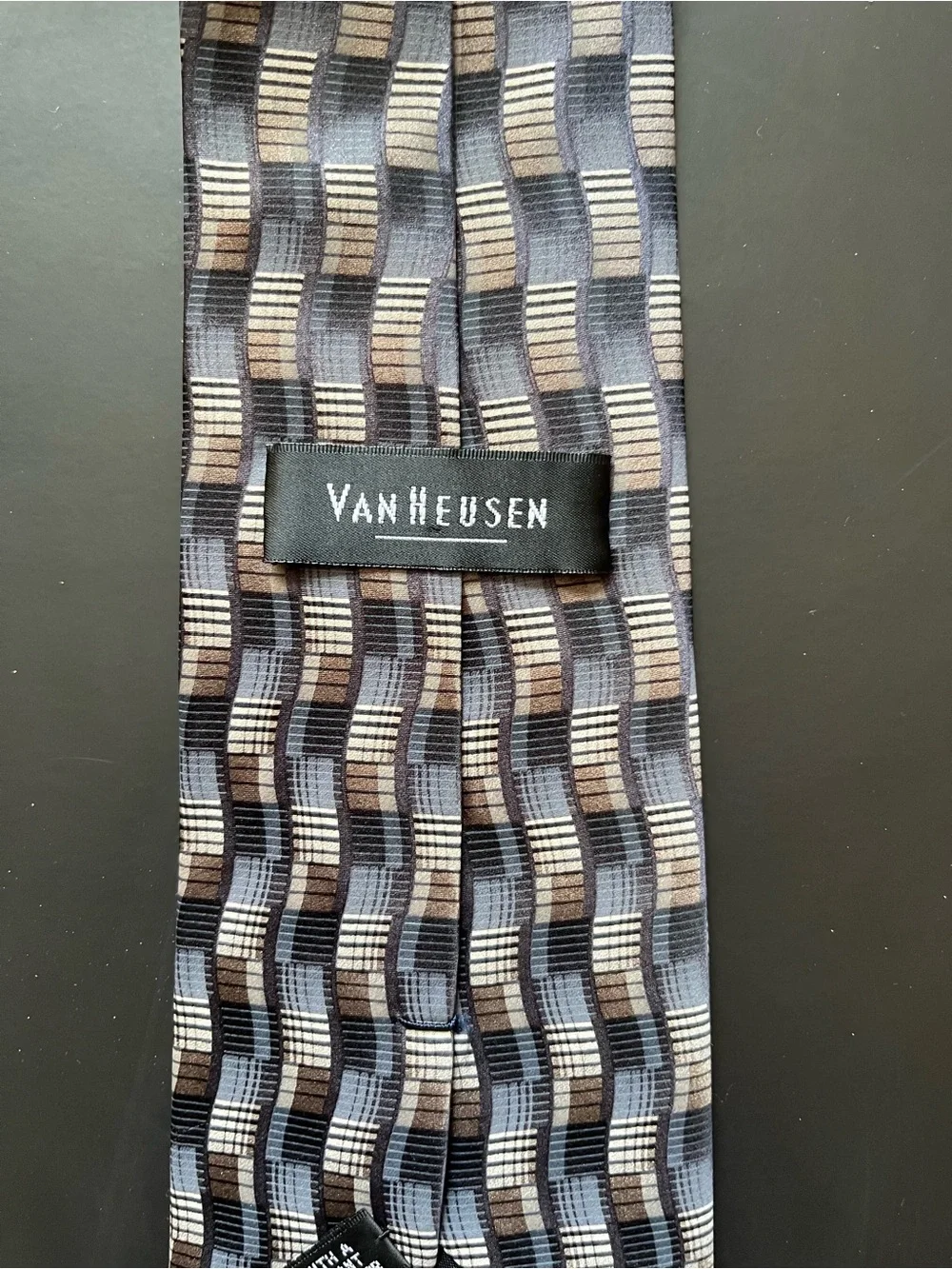 Van Heusen Blue and Brown Wavy Geometric Tie
